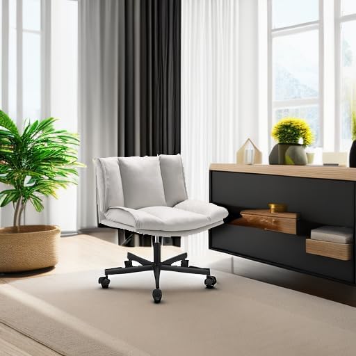 LEAGOO Criss Cross Chair with Wheels, Comfy Armless Desk Chairs with Tech Fabric, Wide Seat Cross Legged Office Chair, Height Adjustable Swivel Computer Task Chairs for Home Office, Bedroom, Make up