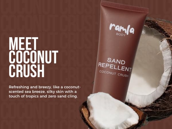 RAMLA Sand-Repellent Moisturizer – Lightweight, Non-Greasy Formula That Repels Sand – Hydrating Body Lotion for Beach Days – As Seen on Shark Tank (5.1oz, Coconut Crush)