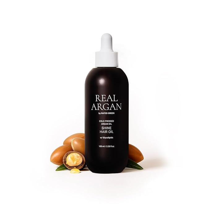 RATED GREEN Real Argan Cold Press Hair Oil – Lightweight Shine & Frizz Control | Coconut, Moringa, Jojoba Oil Blend | For Dry, Damaged & Frizzy Hair | Korean Vegan Formula | 3.38 fl oz