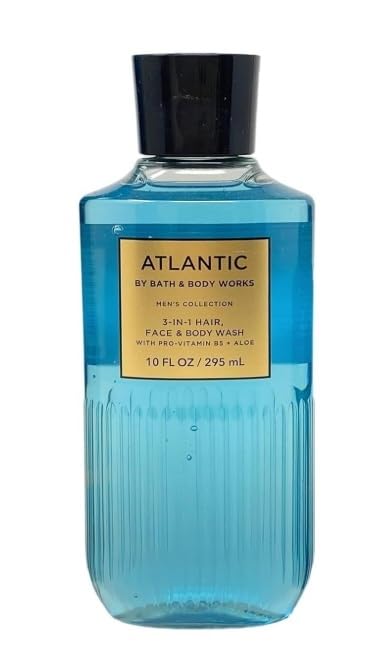 Bath & Body Works Men's Collection Atlantic - 3 Pack Of 3-in-1 Hair, Face & Body Wash with a Charcoal Scrub Bar Soap - Full Size