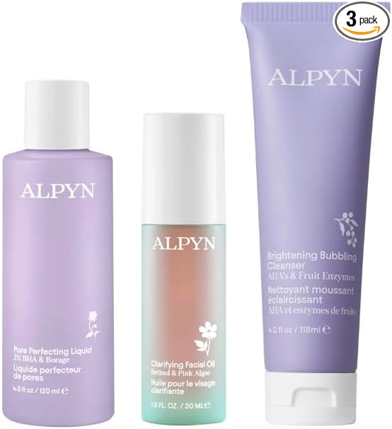 Alpyn The Clear Skin Method: 4.0 Fl Oz. Pore Perfecting Liquid + 1 Fl Oz Clarifying Facial Oil + 4 Fl Oz. Brightening Bubbling Cleanser