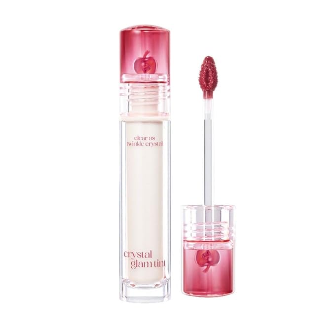 CLIO Crystal Glam Tint, Glossy Lip Tint with Glass-Like Shine, Lightweight Buildable Lip Stain, Long-Lasting Color, Non-Sticky, Rose Extract, Korean Lip Tint (018 FRESH APPLE)