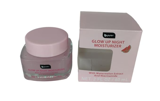 Glow Up b.pure Revitalizing Hydrating Night Cream-Watermelon Toner, Serum, Night Moisturizer & Biodegradable Niacinamide Capsules – Full Hydration No Alcohol-Set 4 Count