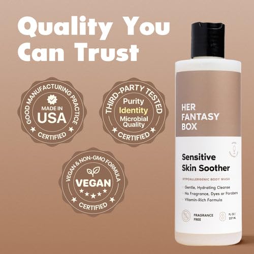 Her Fantasy Box | Sensitive Skin Soother Gentle Body Wash – Fragrance-Free Probiotic Cleanser with Chamomile, pH Balanced, Vegan & Cruelty Free, 16 oz