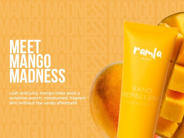 RAMLA Sand-Repellent Moisturizer – Lightweight, Non-Greasy Formula That Repels Sand – Hydrating Body Lotion for Beach Days – As Seen on Shark Tank (5.1oz, Mango Madness)