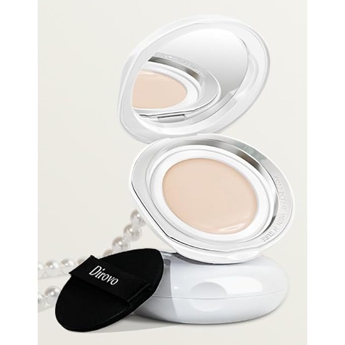 1 PC Dirovo Cushion Foundation Cream, High Coverage Fine Powder Long Lasting BB Air Foundation Cream (Dry Skin-Ivory)