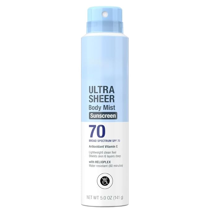 Ultra Sheer SPF 70 Body Sunscreen Spray, 5 oz Lightweight Sun Care Mist, Dry Touch Feel, Sheer Finish Protection for Outdoor and Daily Use