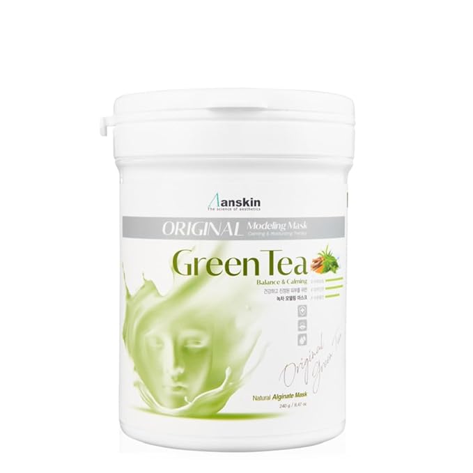 jNE Anskin Original Modeling Mask Powder Pack | Korean Skincare Face Pack for Calming Irritated Skin, Deep Hydration & Pore-Cleansing Care (8.47oz / 240g, Green Tea)