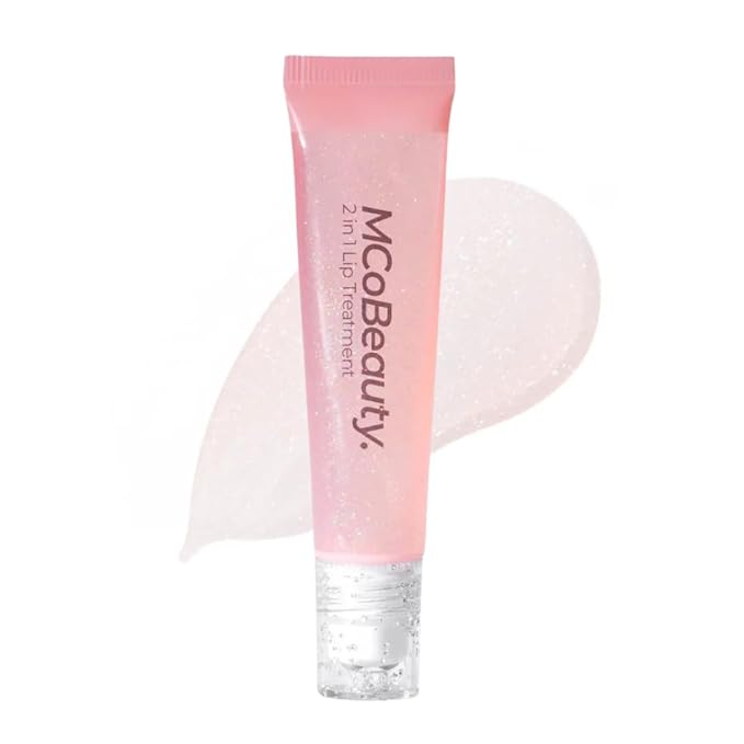 MCoBeauty Glow and Treat 2-in-1 Lip Treatment Birthday Cake - Tinted Lip Oil Squalane Roller Ball Applicator - Glossy Moisturizing Lip Balm Gloss Dry Lips - Vegan Cruelty Free Lip Care - 10ml