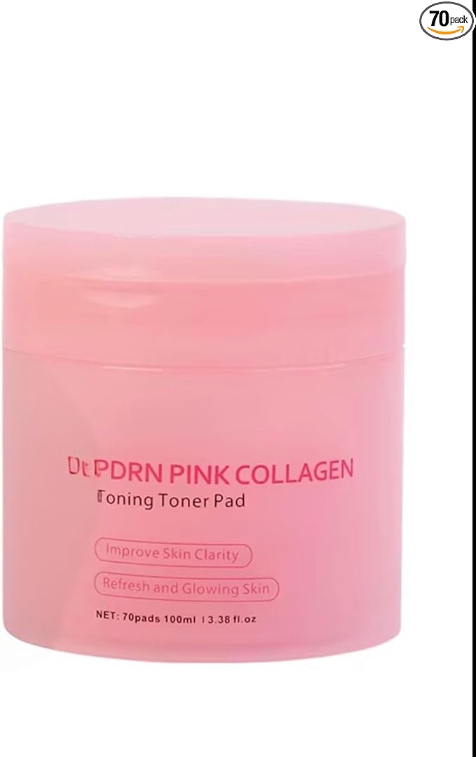 KOEC PDRN Pink Collagen Toning Gel Toner Pads, 70 Count, Hydrating Facial Treatment for Smooth Plumped Skin with Improved Clarity, 3.38 fl.oz