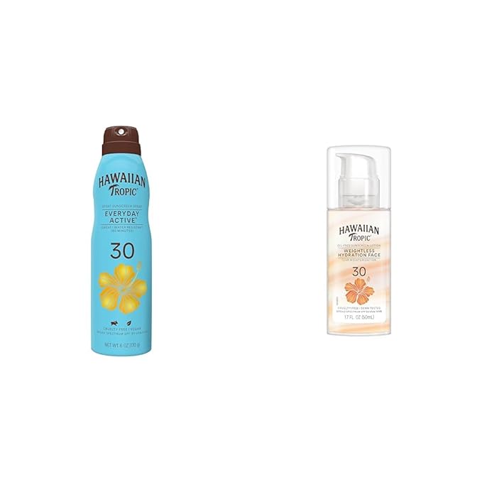 Hawaiian Tropic Everyday Active Clear Spray Sunscreen SPF 30, 6oz & Weightless Hydration Face Sunscreen SPF 30, 1.7oz Bundle