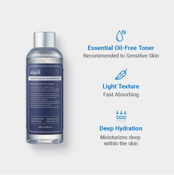 DearKlairs Supple Preparation Toner Set, Soothing, Fast Absorbing, Non-Irritating, Fragrance-Free, Calming, K-Beauty Skincare Routine, Sensitive Skin Friendly