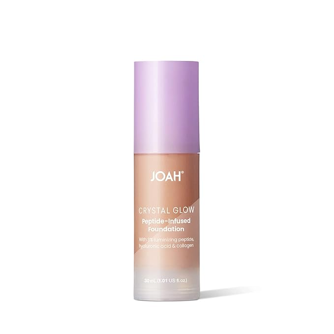 JOAH Crystal Glow Peptide-Infused Foundation, 2-in-1 Multitasking Korean Makeup with Blurring Face Primer, Luminizer, Hydration & Skin Defense for a Flawless Finish, 1.01 Oz, Medium Neutral