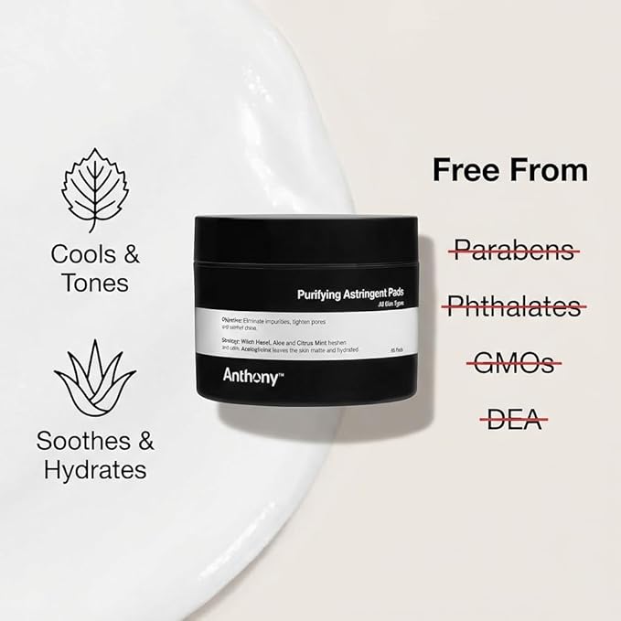 Anthony Witch Hazel Pads Pore Cleaner: 60 Count, Purifying Astringent Cleansing Toner Pads – Aloe Vera, and Citrus Mint, Eliminate Impurities, Minimize Pores and Control Shine