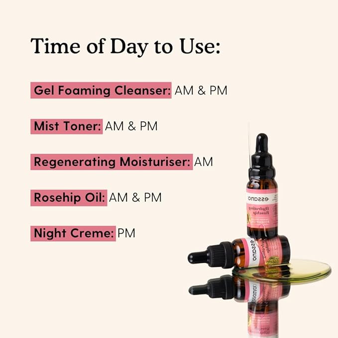 Essano Rosehip Oil Skin Care Set, Treat Your Skin Travel Size Pack Includes Face Cleanser, Mist Toner, Rosehip Oil, Face Moisturizer & Night Cream with Rosehip Oil, Jojoba Oil, Aloe Vera & Shea Butter