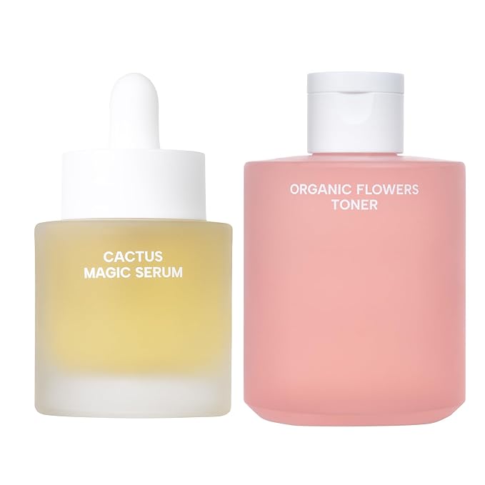 Whamisa Daily Deep Nourishing Duo: Organic Cactus Magic Serum and Flowers Toner Deep Rich Bundle