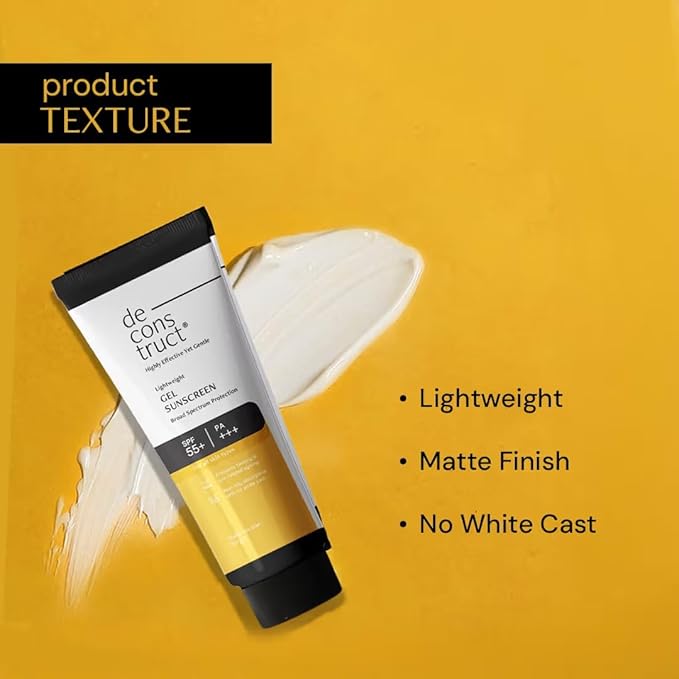De-construction Lightweight Gel Sunscreen with SPF 55+ PA+++, Broad Spectrum Protection, 50g