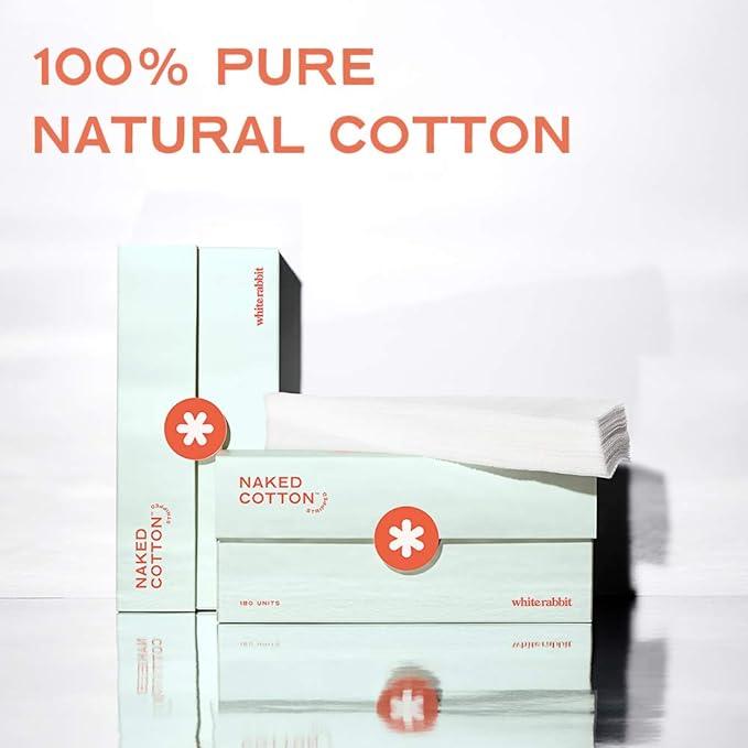White Rabbit – Naked Cotton Stripped – 100% Unbleached Cotton Sheets for DIY Face Masks | Soak in Toner, Serum & Essence | Lint-Free, Natural & Cruelty-Free | Korean Skin Care Product (180 Count)