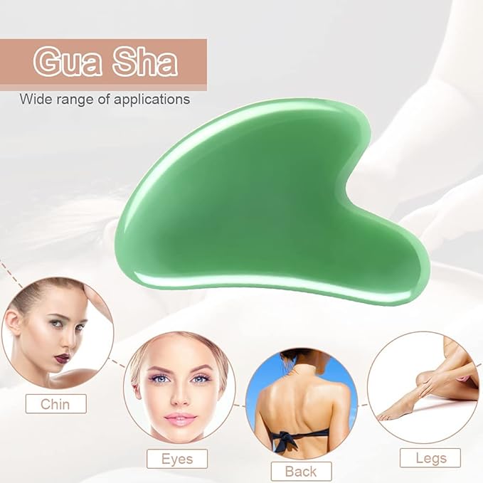 URAQT Gua Sha Massager Tool, 2 Pcs Natural Jade Stone Guasha Board, Gua Sha Scrapping Massager Stones for Physical Therapy and SPA Acupuncture Therapy, Guasha Facial Tool for Face, Eye, Neck, Body