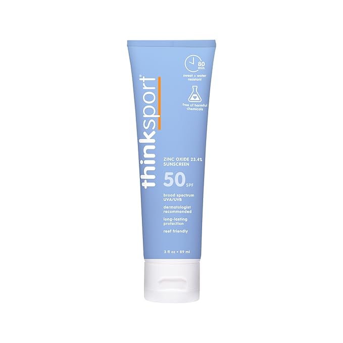 Thinksport SPF 50 Mineral Sunscreen – Safe, Natural Sunblock for Sports & Active Use - Water Resistant Sun Cream –UVA/UVB Sun Protection – Vegan, Reef Friendly Sun Lotion, 3 Fl Oz (Pack of 1)