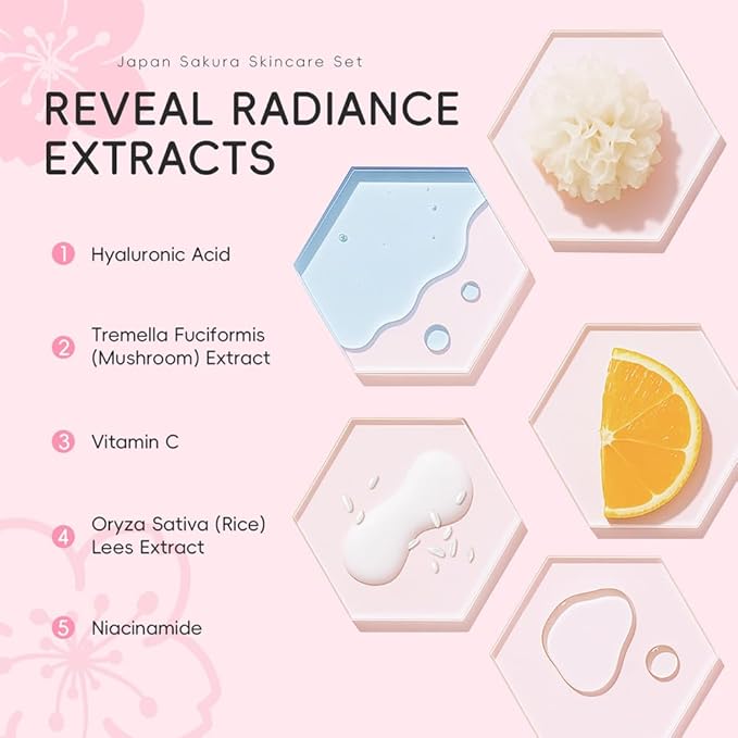 Sakura Travel Skincare Sets, 60pcs Mini Travel Skin Care kit Including Cleanser, Toner, Lotion, Serum, Cream, Sleepping Mask