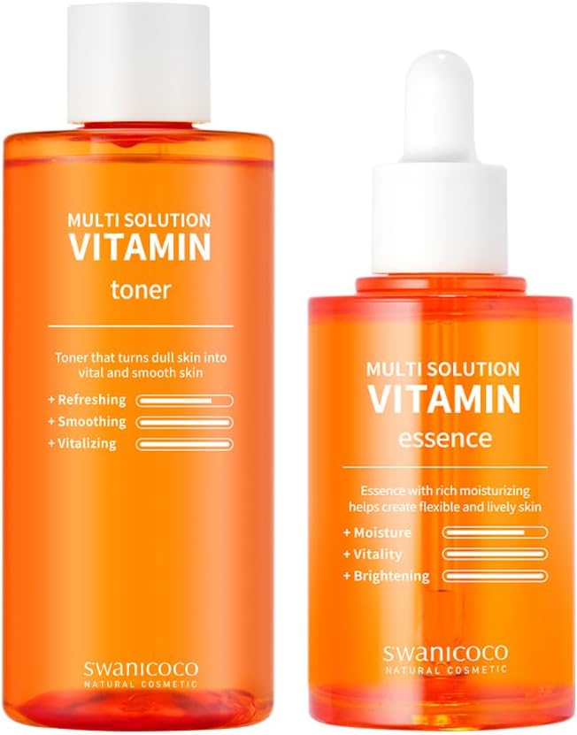 SWANICOCO Vitamin Glow Skin Care Set - Multi Solution Vitamin Toner & Essence, Brightening Vitamin C, Triple Hyaluronic Acid for Glass Skin, K-Beauty Hydrating Face Treatment