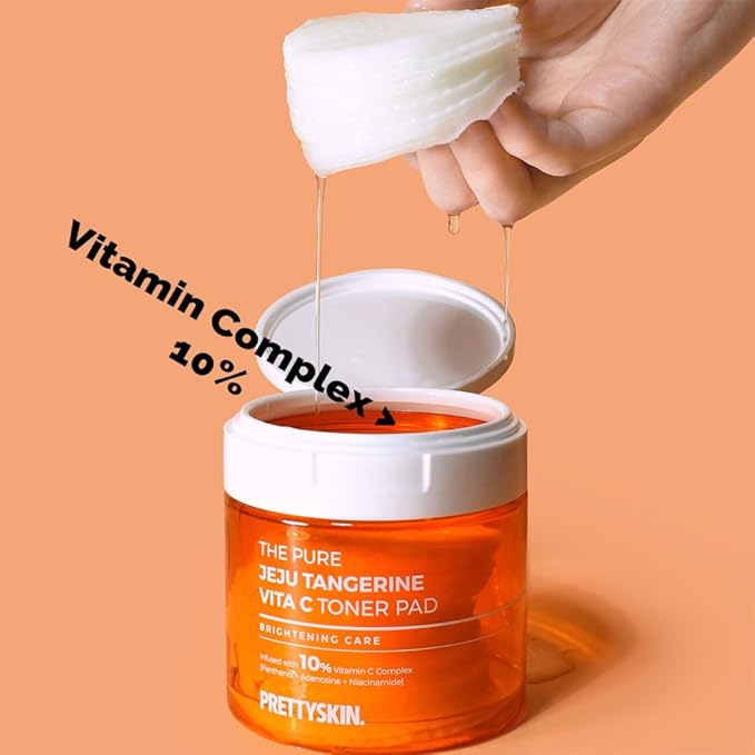 PRETTYSKIN Jeju Tangerine Vitamin C Toner Pads 70 sheets, Skin texture care and use as a facial mask pack, Soothing Moisturizing, Korean skincare