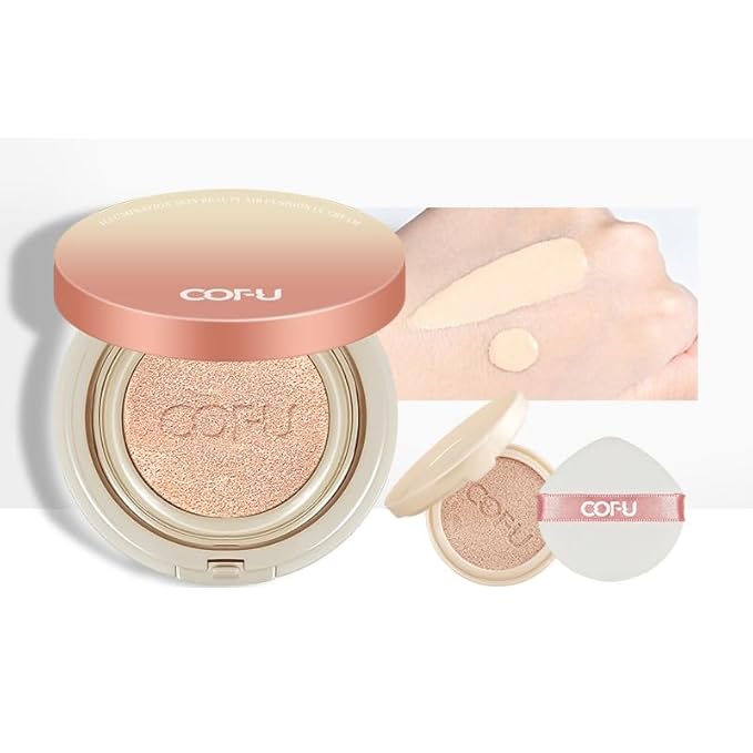1 PC COFU Air Cushion CC Cream Foundation, Long Lasting Light Weight Moisturizing Foundation Cushion BB Cream with Refill (Ivory, 13g+13g)