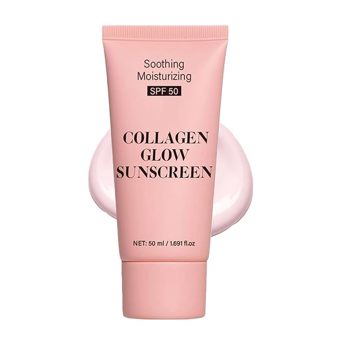 Collagen Sunscreen for Face SPF 50, Hydrating Facial Sunscreen with Collagen, Broad Spectrum UVA/UVB Protection, Natural Glow Effect, Non-Greasy & No White Cast, Travel Size (1PC)
