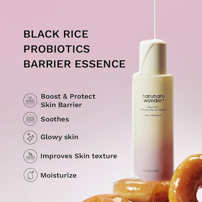 haruharu Wonder Skin Flooding Essential Set, Black Rice Probiotics Barrier Essence & Hyaluronic Toner for Sensitive Skin