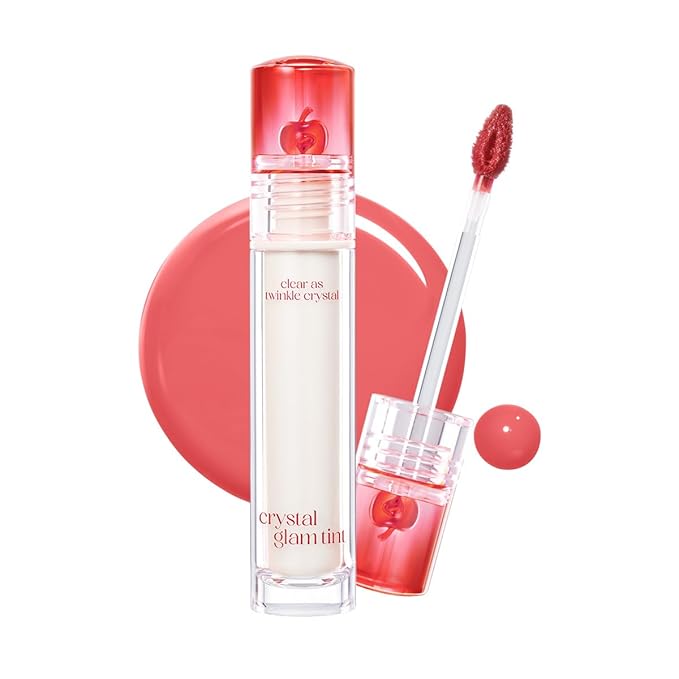CLIO Crystal Glam Tint, Glossy Lip Tint with Glass-Like Shine, Lightweight Buildable Lip Stain, Long-Lasting Color, Non-Sticky, Rose Extract, Korean Lip Tint (019 BABY APPLE)
