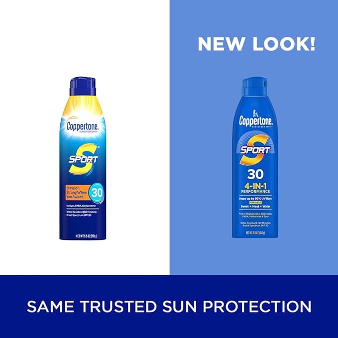 Coppertone SPORT Sunscreen Spray SPF 30, Water Resistant Sunscreen, Broad Spectrum Spray Sunscreen SPF 30, 5.5 Oz Spray (Pack of 2)