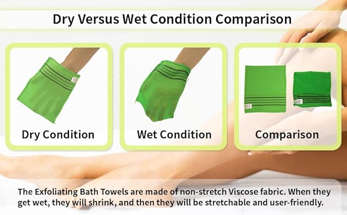 GOLDSANGSA-Korean Exfoliating Towel Washcloth Mitts 4pcs(Green)/ Korean Italy Towel Skincare Exfoliating Body Scrub Bath Cloth for Remove Dead Skin