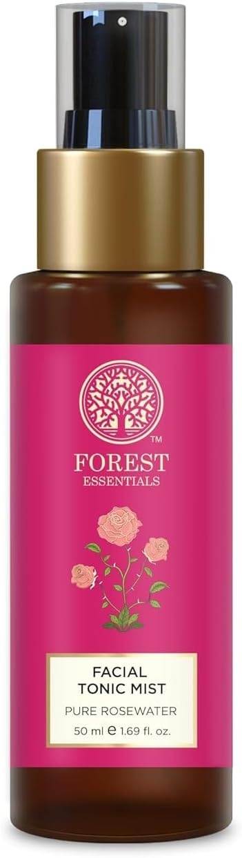 Forest Essentials Facial Tonic Mist with Pure Rosewater | Hydrating Daily Alchohol Free Toner for Glowing Skin| Hydrates Plumps & Minimises Open Pores for Glowing Skin, 50ml