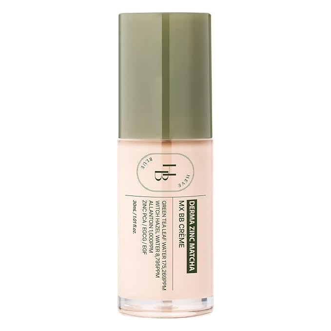 HEVEBLUE Derma Zinc Matcha MX BB Cream 1.0 NUDE – Lightweight Creamy BB with Hydrating Adherence, Gentle for Sensitive Skin, Natural Skin Correction, No Gray Cast, Green Tea, 6 Shades