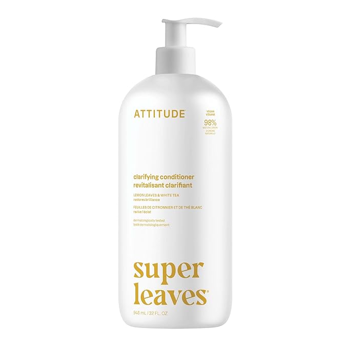 ATTITUDE Clarifying Hair Conditioner, Restores Shine, Naturally Derived Ingredients, Vegan Detangler, Dermatologically Tested, Lemon Leaves and White Tea, 32 Fl Oz
