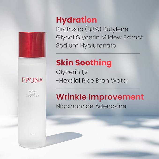 Epona Facial Toner, Premium Birch Essence Toner Birch 83%, 150 ml Hypoallergenic Sensitive face Toner to Cleanse, Recondition and Purify Skin, Non-Comedogenic, Quick-Absorbing