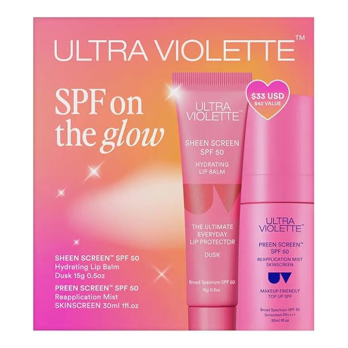 SPF on the Glow SPF 50 Reapplication Mist & Lip Balm Sunscreen Duo - Broad-Spectrum UV Protection, Hydrating, Moisturizing, Travel-Friendly, Lightweight, Non-Greasy Formula