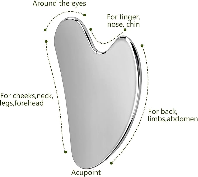 Gua Sha Facial Tools Guasha for Face - Stainless Steel Gua Sha Tool - Massager Tool for Jawline & Chin,Fascia Massage Tool for Face Massage, Lymphatic Drainage Massager (Silver)