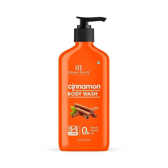 Botanic Hearth Cinnamon Body Wash – Invigorating 5-in-1 Shower Gel with Natural Cinnamon Extract, Hydrating Cleanser for All Skin Types, Sulfate & Paraben Free – 16 fl oz