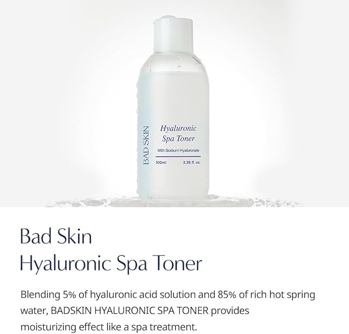 Bad Skin Hyaluronic Spa Toner 100ml / 5% Hyaluronic Acid / 85% Thermal Spring Water/Hydration & Soothing Care/Mildly Acidic/Made in Korea