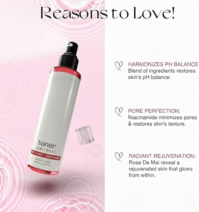 Dewy Rose Toner/Formulated with Rose De Mai, Niacinamide & Vitamin B5/ Radiant & Rejuvenated Skin/Pore Tightening Toner (150Ml).
