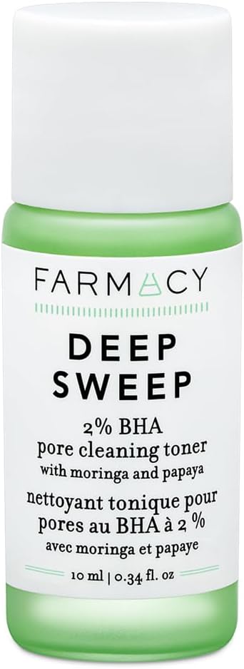 Farmacy 2% Salicylic Acid Toner for Face - Deep Sweep BHA Liquid Exfoliant + Pore Cleaner - Controls Oil, Gently Exfoliates + Refines Pores - Skin Care for Combo, Oily + Blemish-Prone Skin - (10ml)