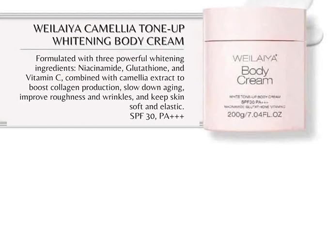 Weilaiya Camellia for Face & Body Day Cream SPF3O PA+++ NACINAMIDE GLUTATHIONE VITAMIN C (200g/7.04FL.OZ) Brightening, anti-aging, moisturizer, hydrate, non-comedogenic, water-proof, non-sticky