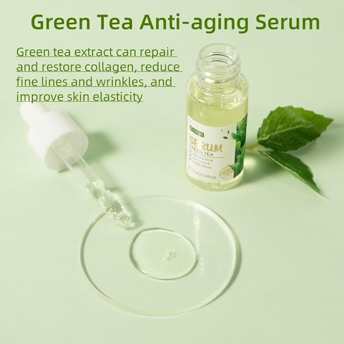 Natural Green Tea Facial Toner & Serum - Anti-Aging, Anti-Wrinkle, Moisturizing & Soothing for Dry Skin - Balances Oil, Reduces Acne, Refines Pores (Travel Size) (1)