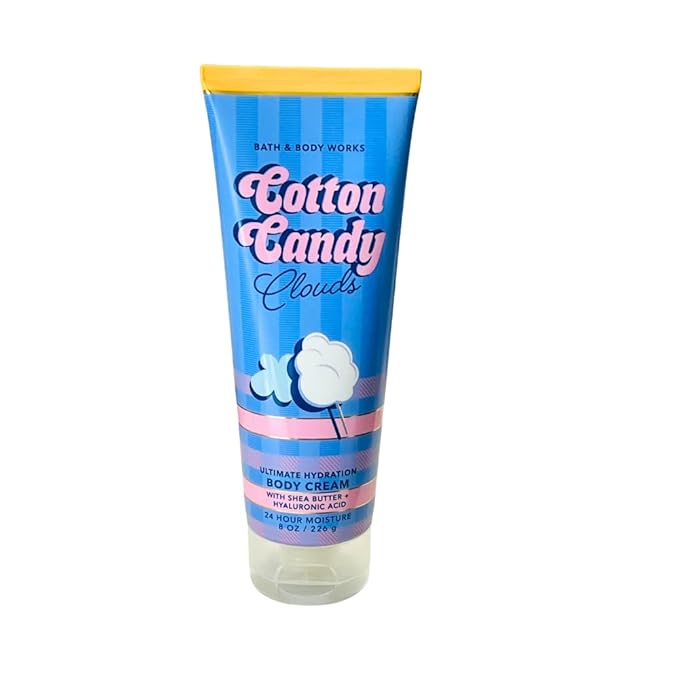 Bath & Body Works COTTON CANDY CLOUDS Fine Fragrance Mist, Ultimate Hydration Body Cream & Body Wash 3pc Gift Set with a Red Bow for Holidays – Full Size