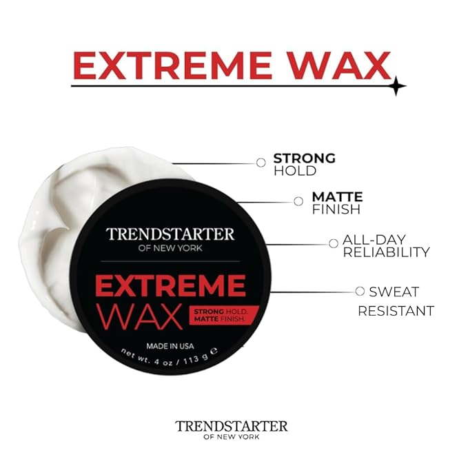 TRENDSTARTER Hair Wax - Extreme, 4oz - Matte Finish - Premium Water Based Flake-Free Hair Styling Pomade for All Hair Types - All-Day Strong Hold