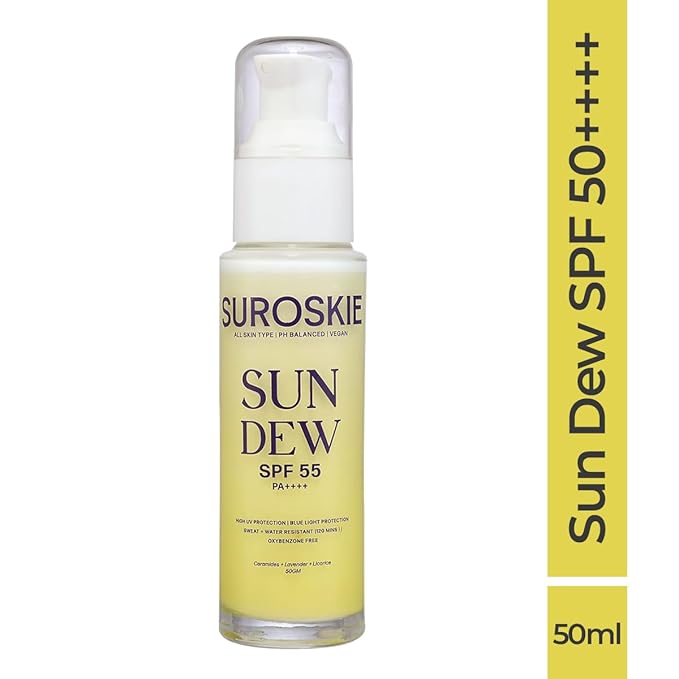 Sun Dew SPF 55 PA++++ Sunscreen, Water-Resistant, Lightweight Formula with Lavender and Niacinamide, 50ml