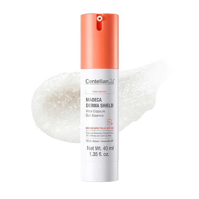 CENTELLIAN 24 Madeca Derma Shield Vital Capsule Sun Essence Broad Spectrum SPF45 40ml – Lightweight Essence Sunscreen with TECA, Hydration, Soothing Cooling Care & Barrier Support for Sensitive Skin