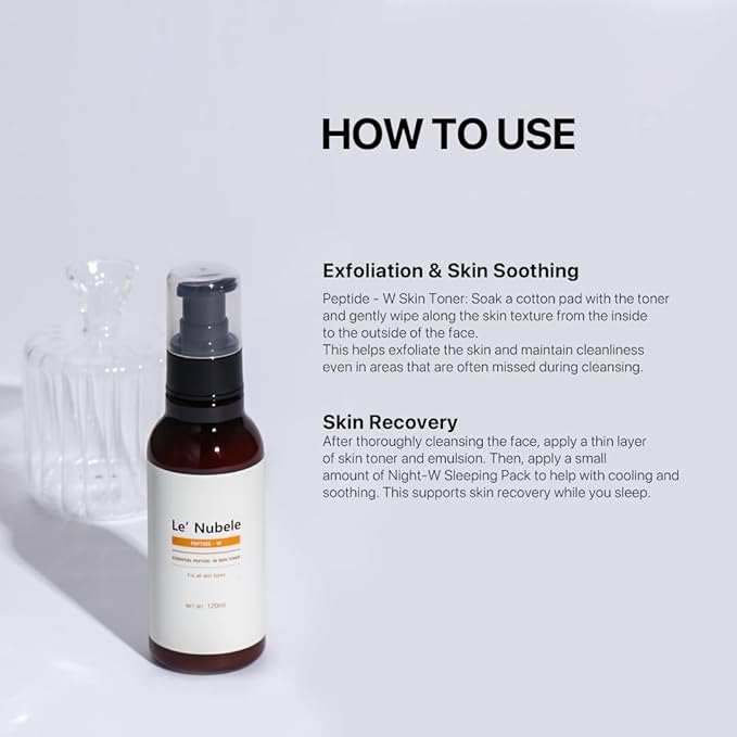 Le Nubele Essential Peptide W Skin Toner - Anti- Wrinkle & Firming Toner with Multi-Peptide Complex & EGF, Collagen Booster, Hydrating, Soothing & Barrier Care, Korean Skin Care 120ml / 4.05 fl.oz